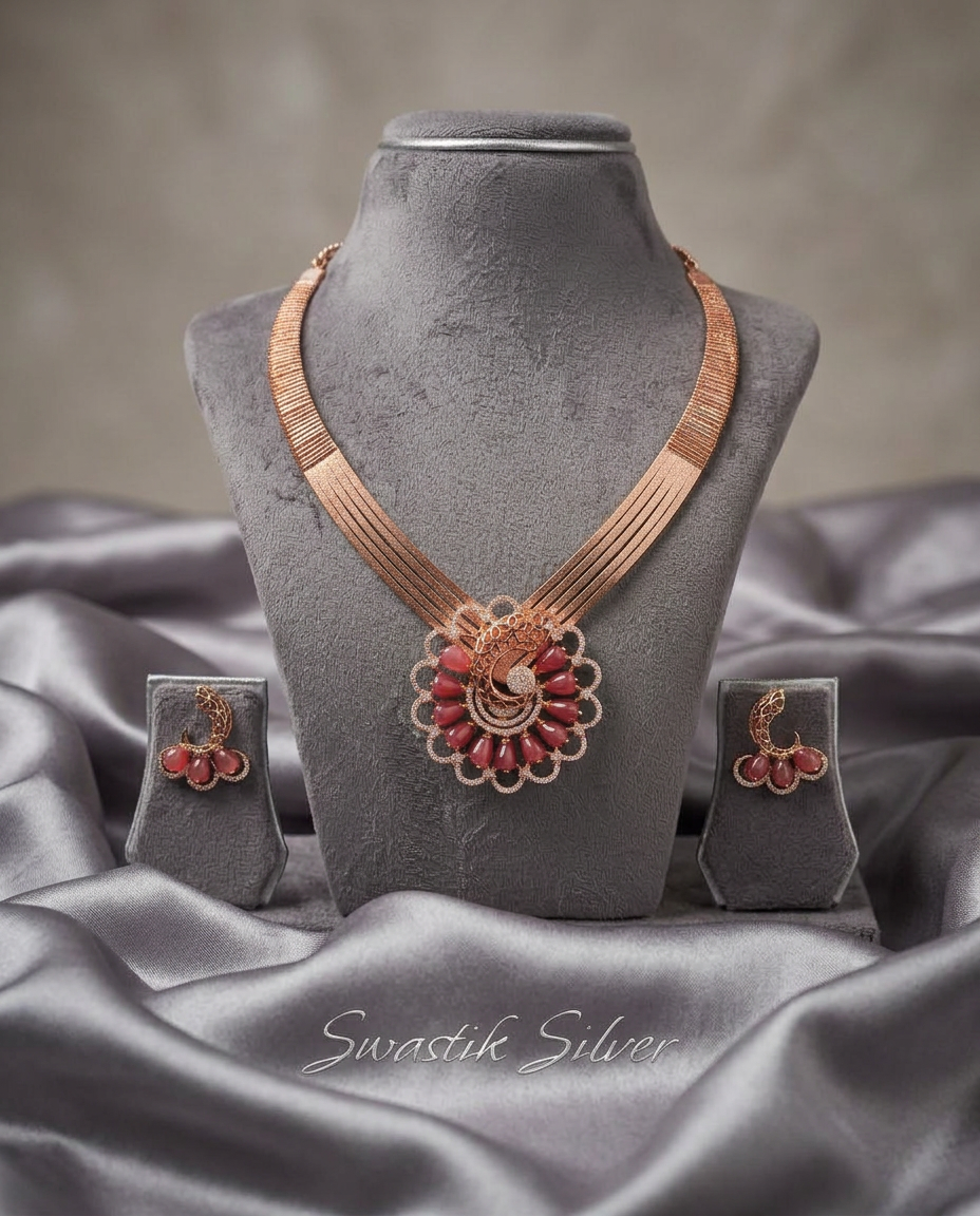 The Majestic Peacock Bloom Rose Gold Necklace Set