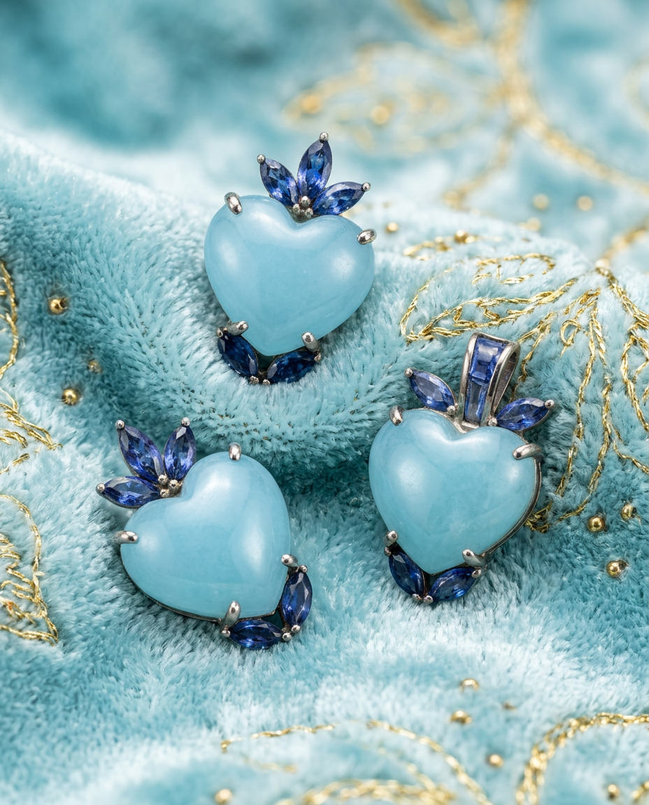Heart Shaped Aquamarine Set (Sterling Silver) view 4