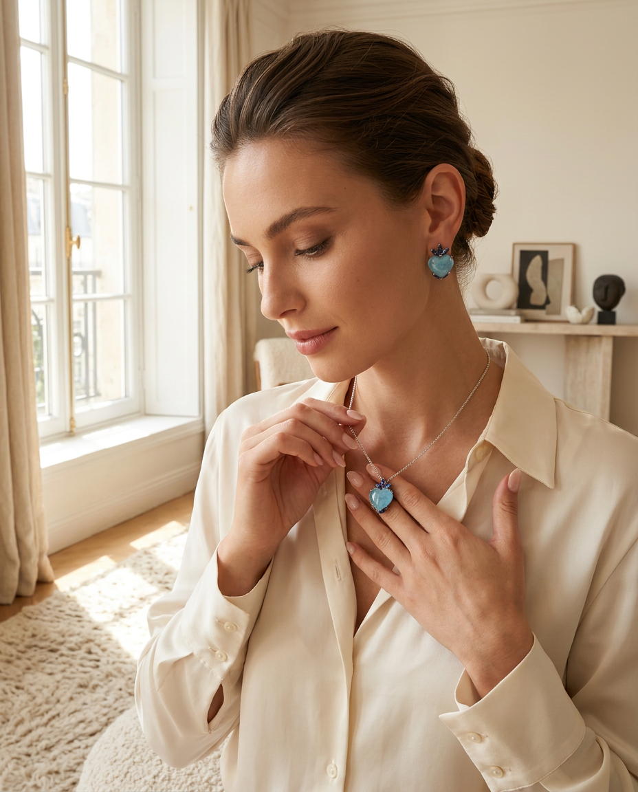 Heart Shaped Aquamarine Set (Sterling Silver) view 2