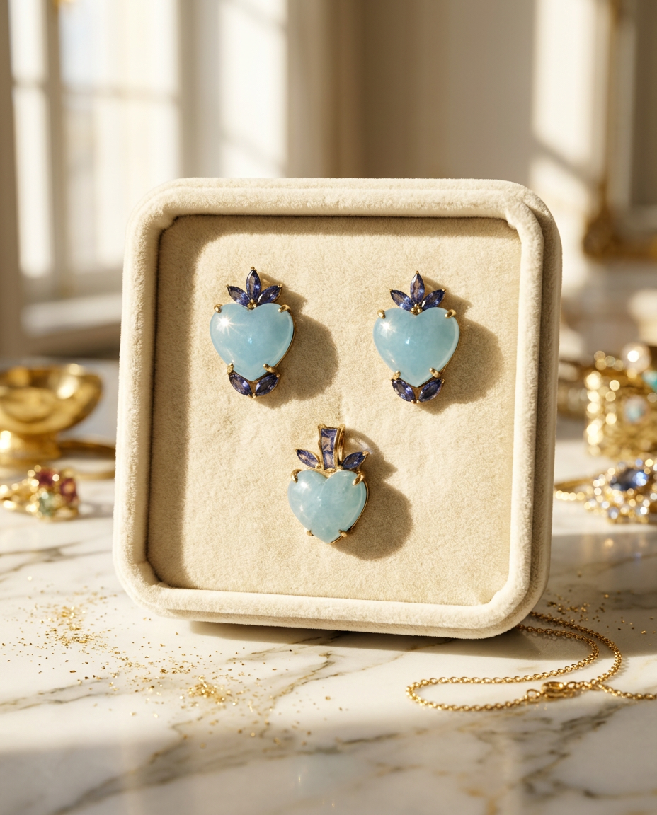 Heart Shaped Aquamarine Set (Sterling Silver) view 3