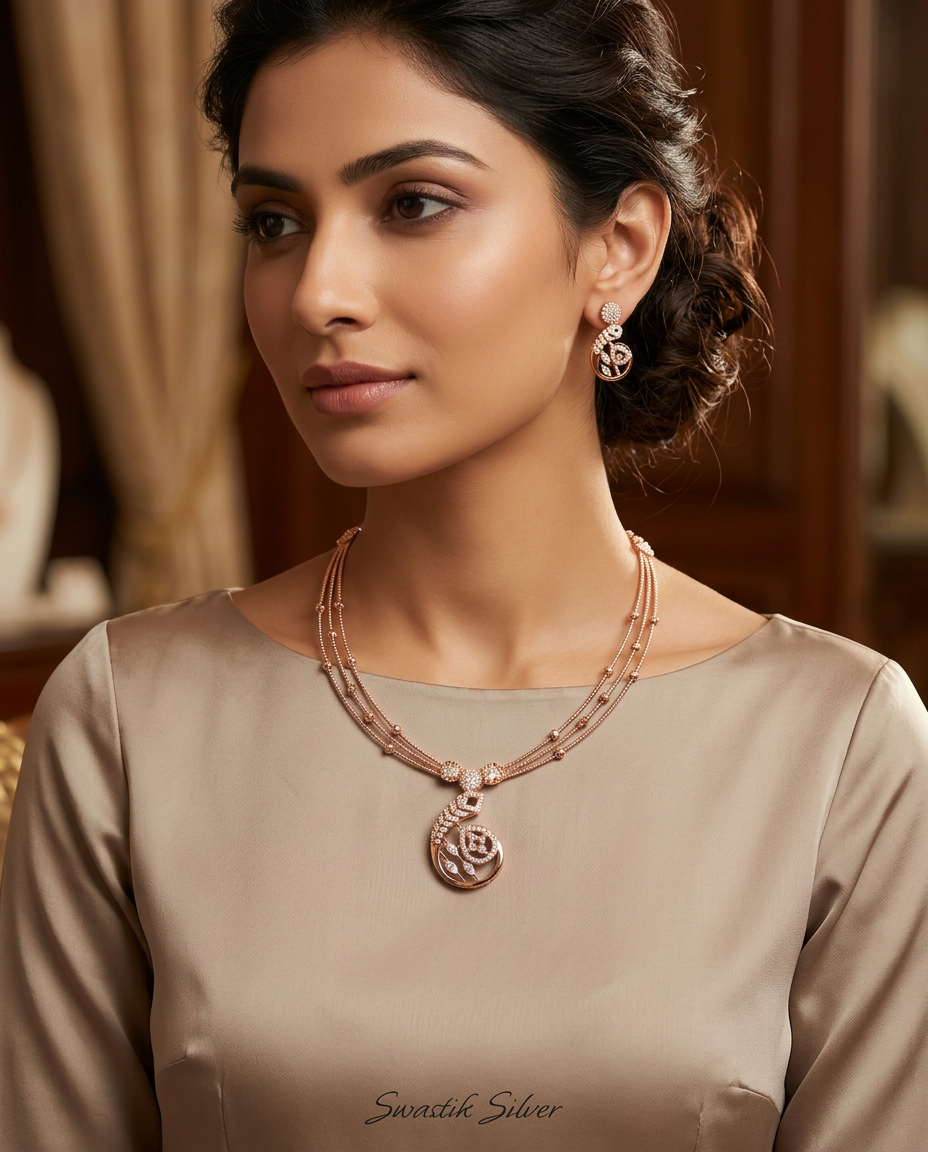 The Enchanted Blossom Silver CZ Necklace Set view 2