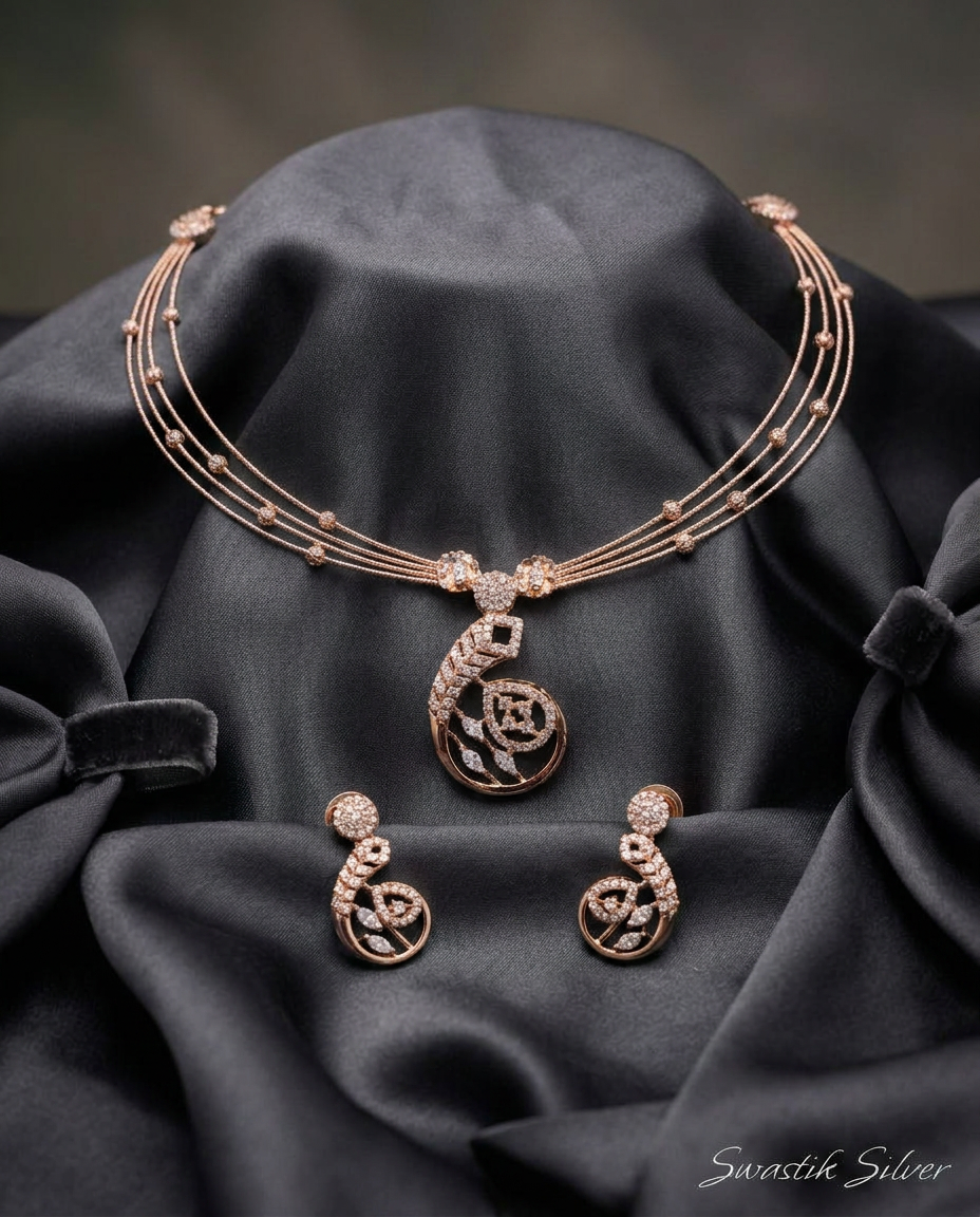 The Enchanted Blossom Silver CZ Necklace Set view 4