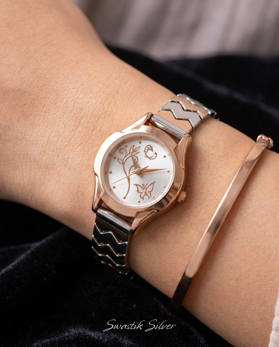 The Enchanted Butterfly Rose Gold Silver Watch view 4