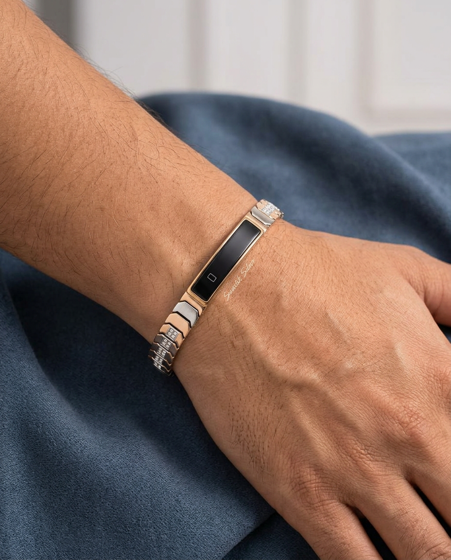 Rose Gold & Silver CZ Studded Digital Bracelet Watch view 2