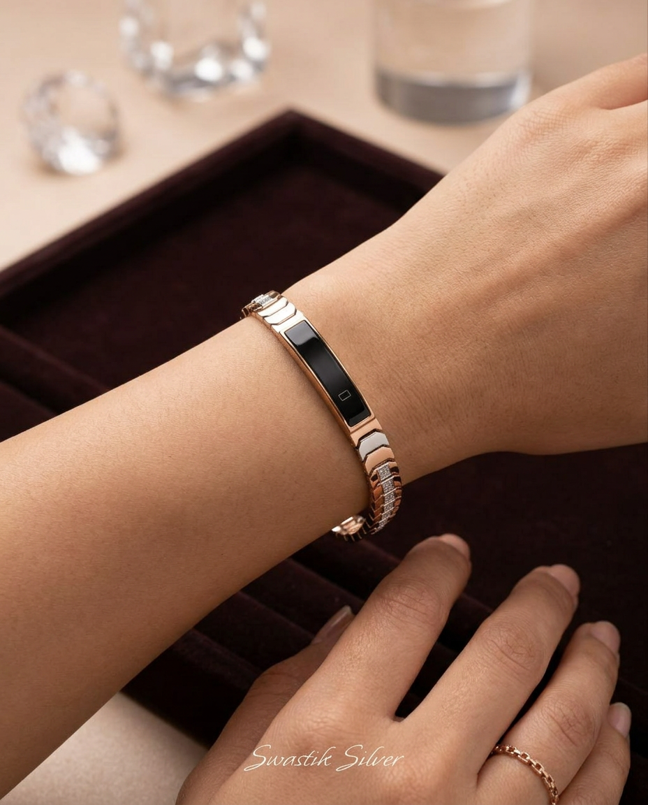 Rose Gold & Silver CZ Studded Digital Bracelet Watch view 3