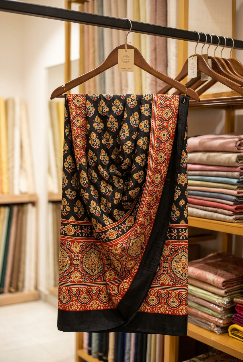 Ajrak Semi Modal Crepe Saree view 2