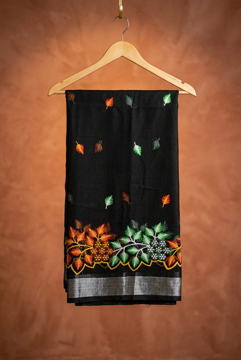 Embroidered Black Saree view 2