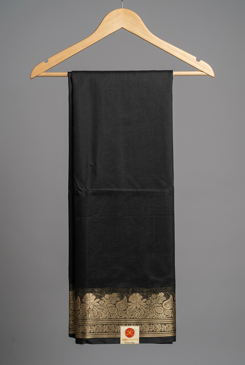 Cotton Maheshwari Black Saree view 2