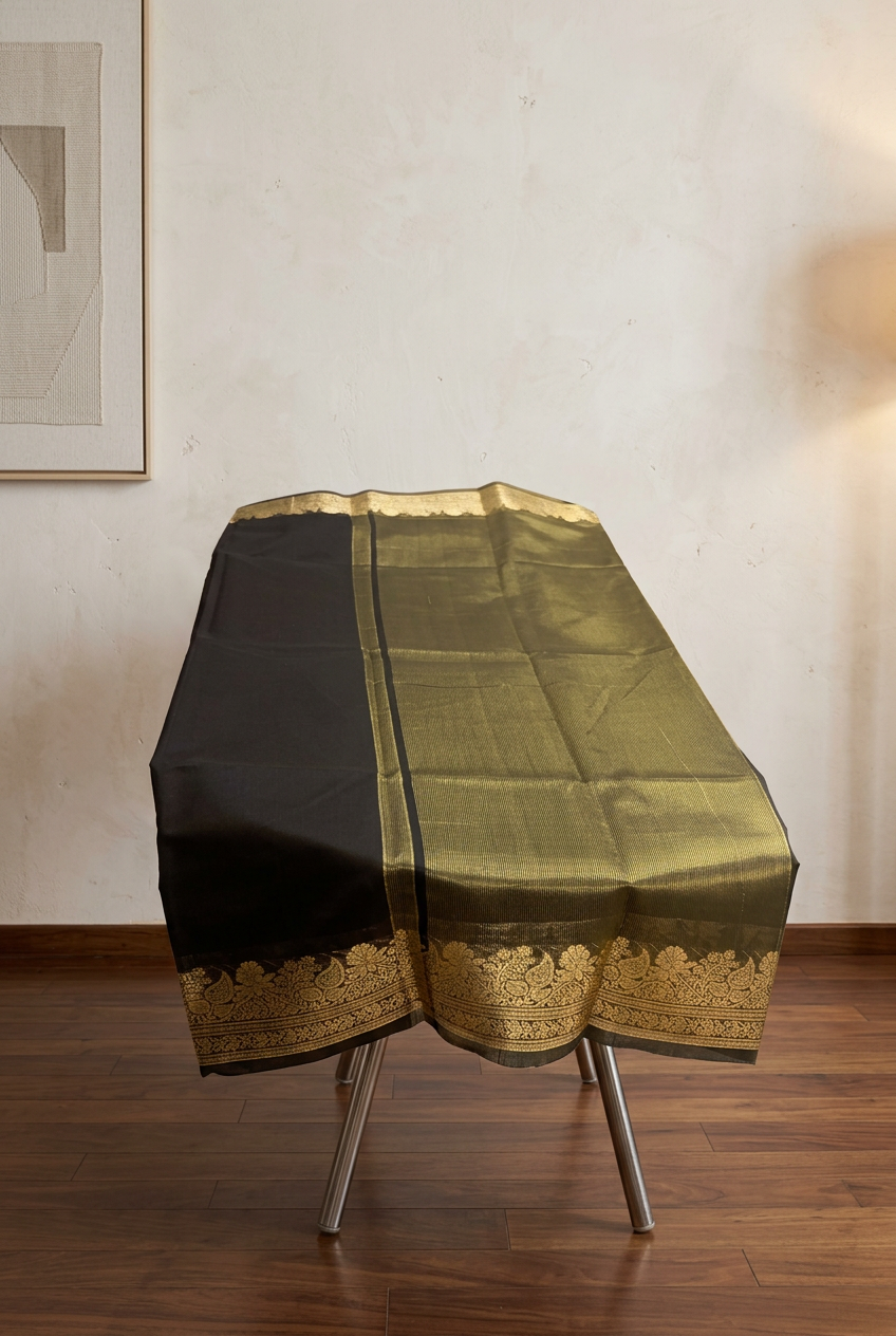 Cotton Maheshwari Black Saree view 3