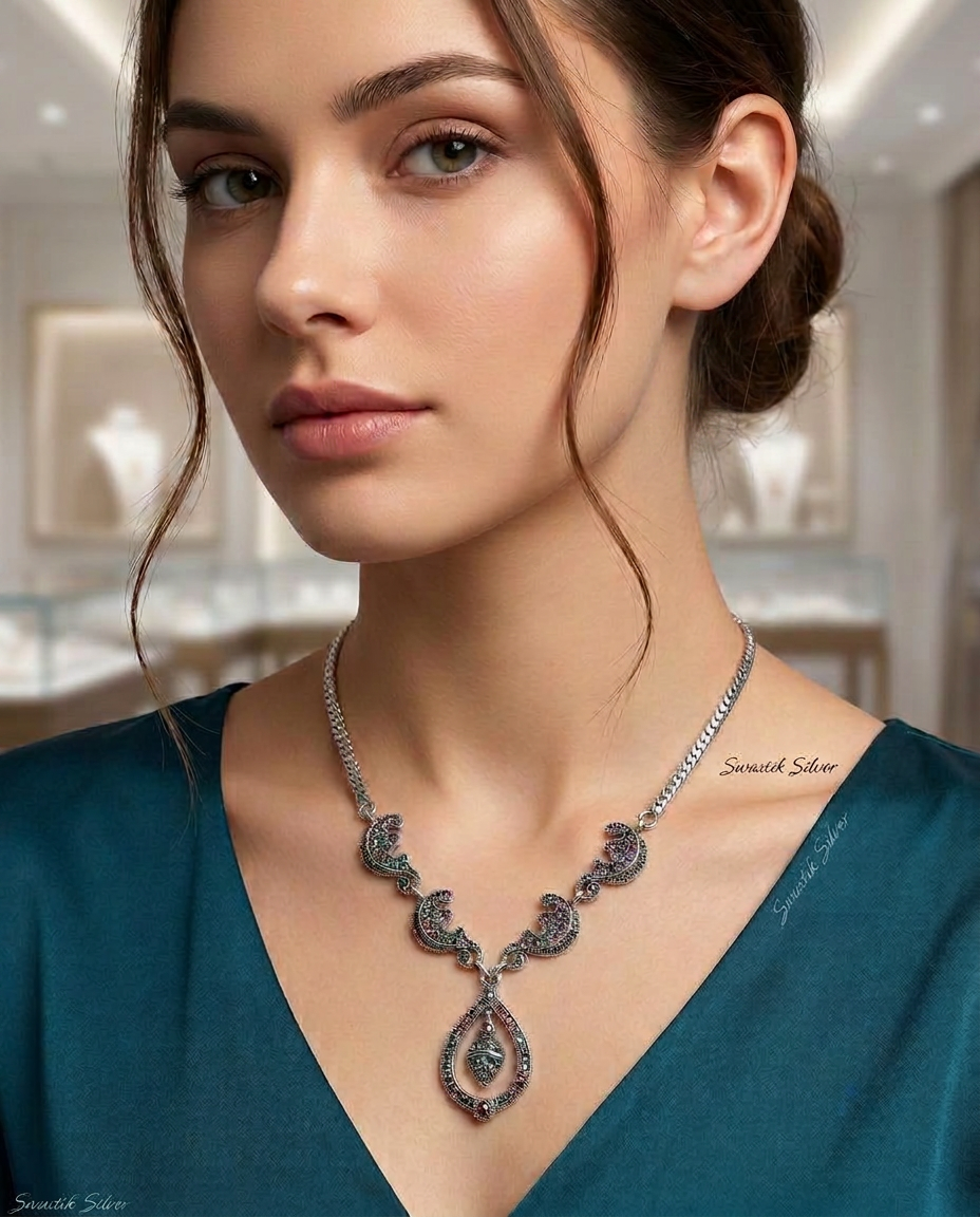 The Heirloom Marcasite Filigree Silver Necklace Set view 2