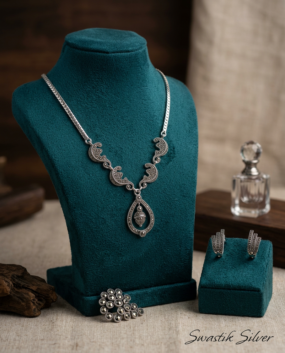 The Heirloom Marcasite Filigree Silver Necklace Set