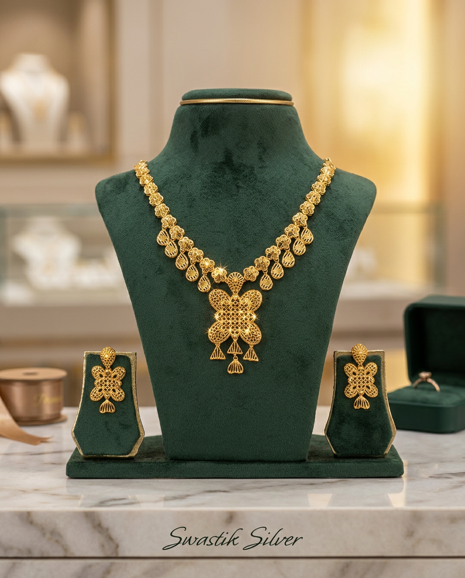 Heritage Gold-Polish Filigree Necklace Set in 925 Silver view 4