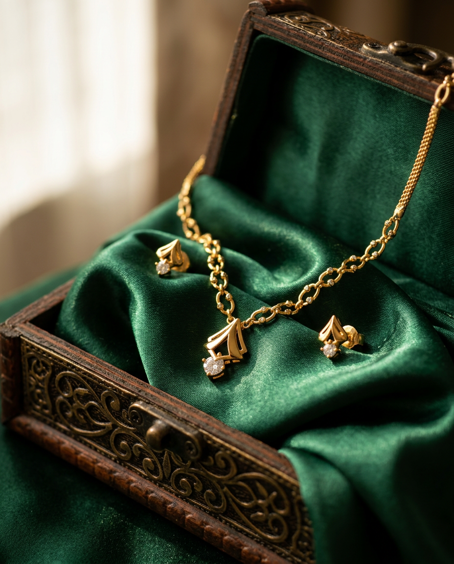 The Golden Prism Solitaire CZ Silver Necklace Set