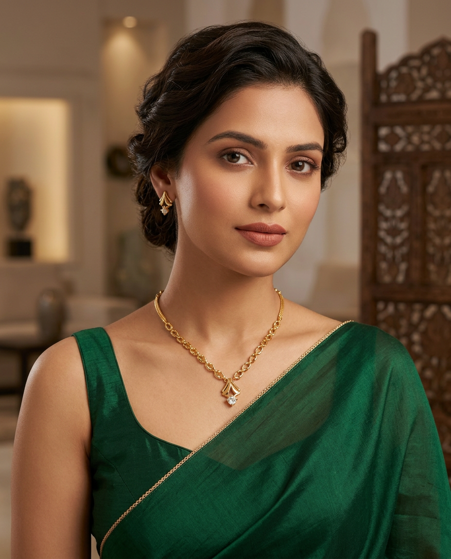 The Golden Prism Solitaire CZ Silver Necklace Set view 2