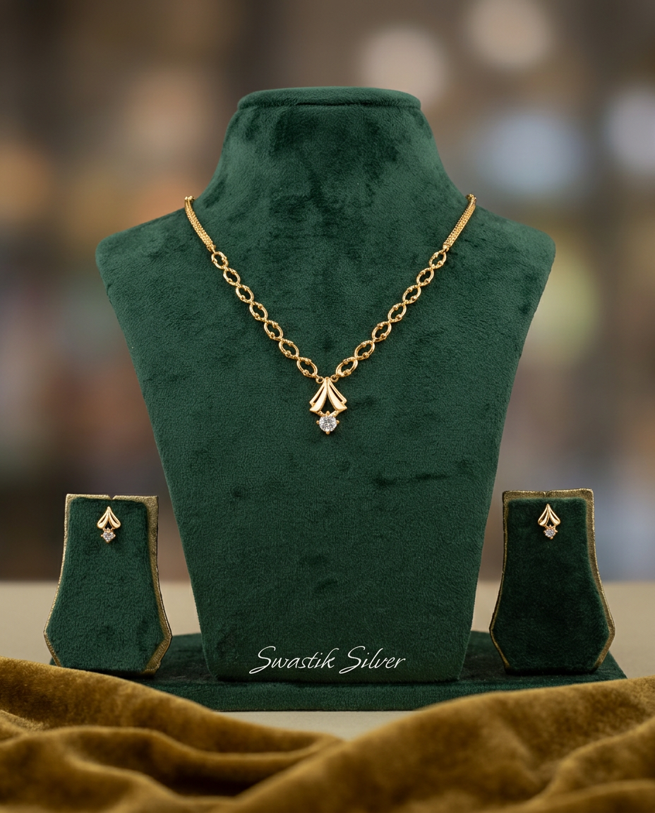The Golden Prism Solitaire CZ Silver Necklace Set view 3
