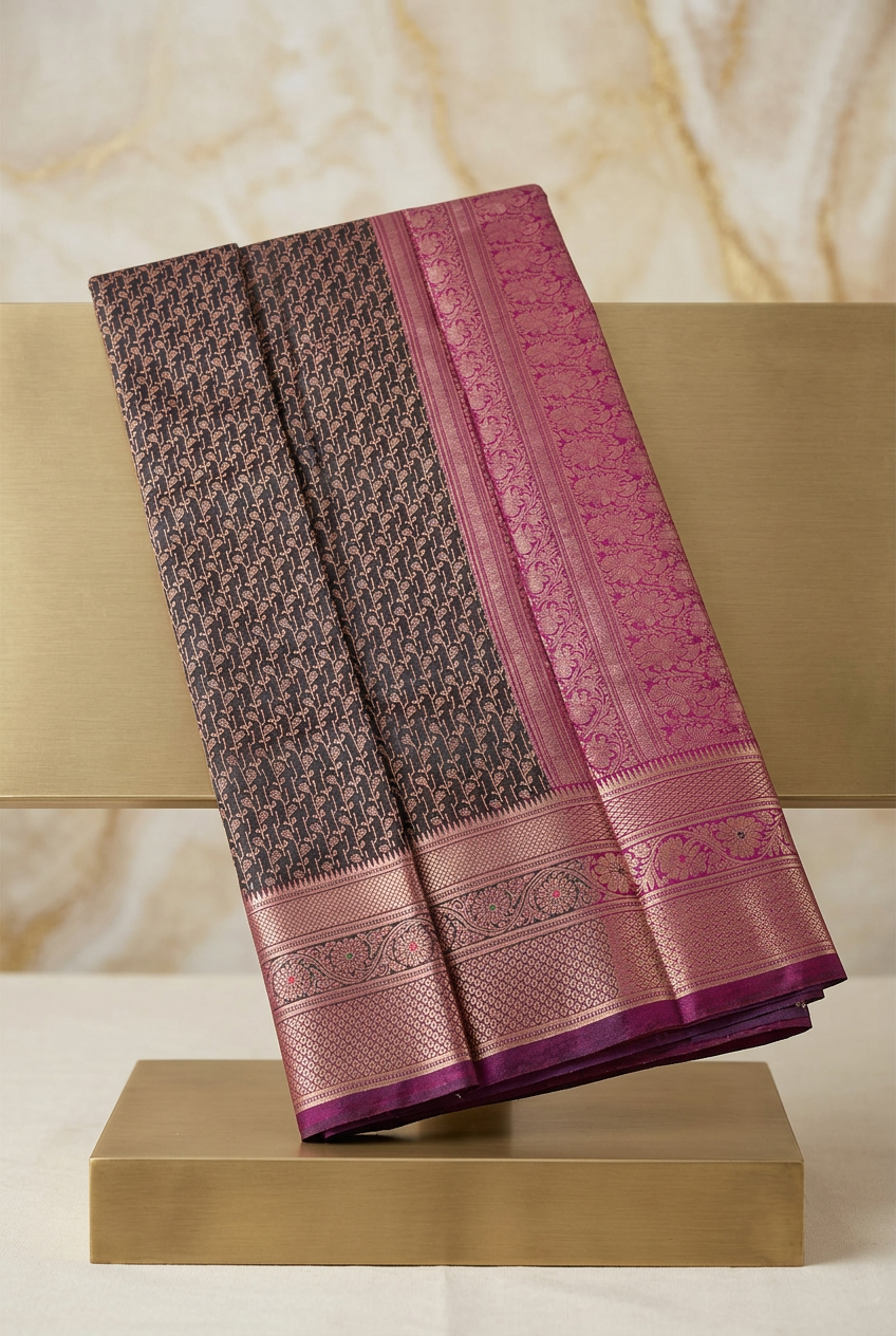 Silk Black Saree view 3