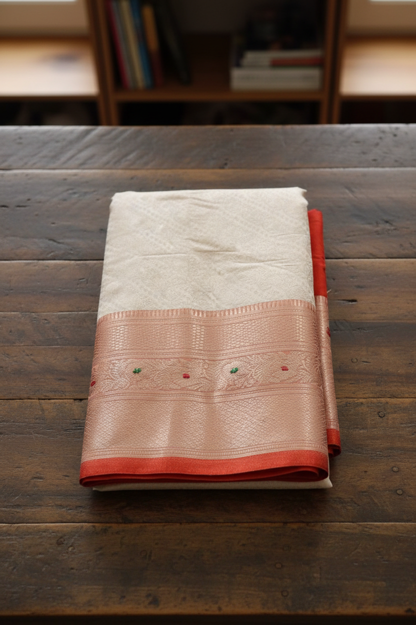 Elegant Banarasi Red And White Silk Saree