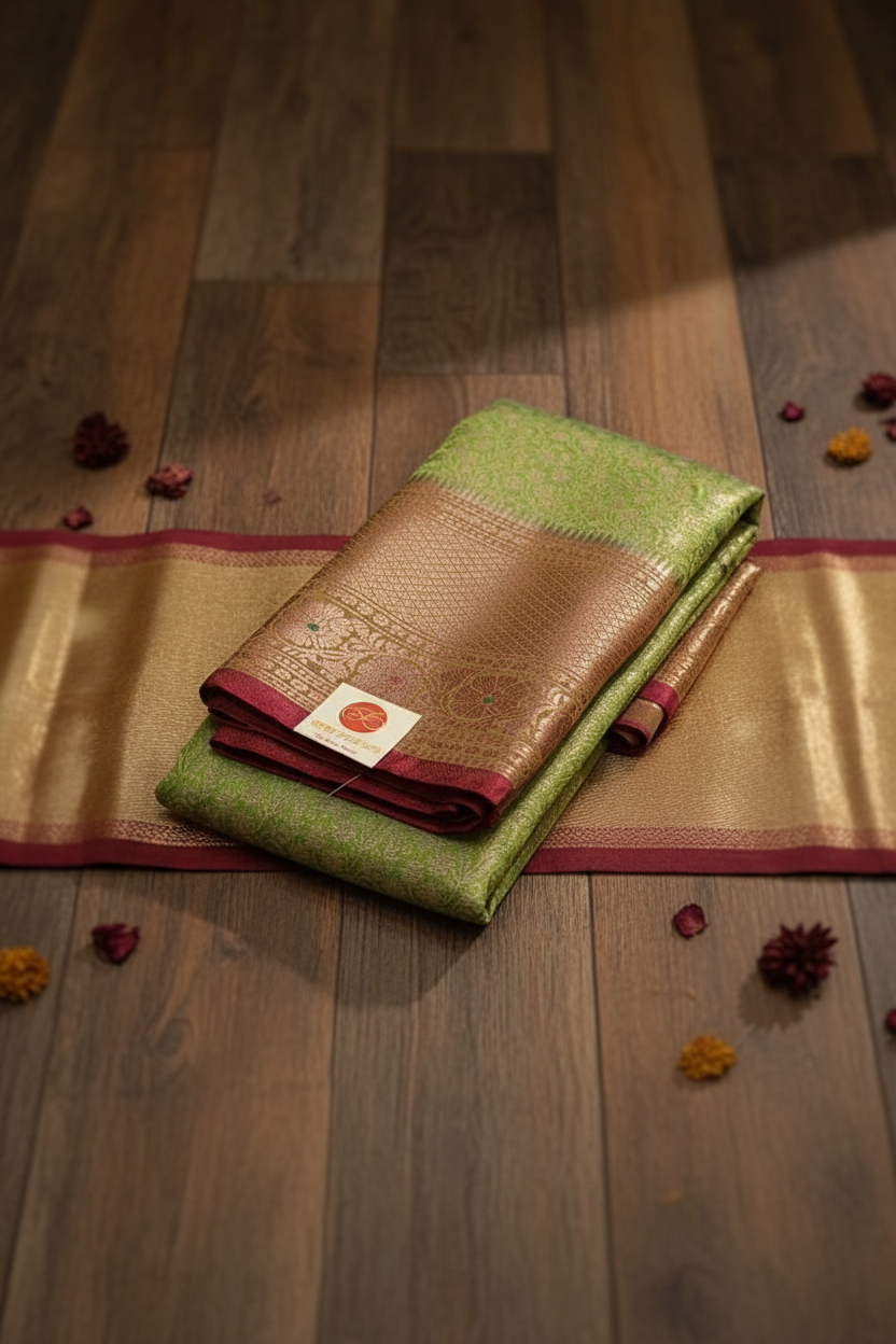 Banarasi Green Silk Saree view 2