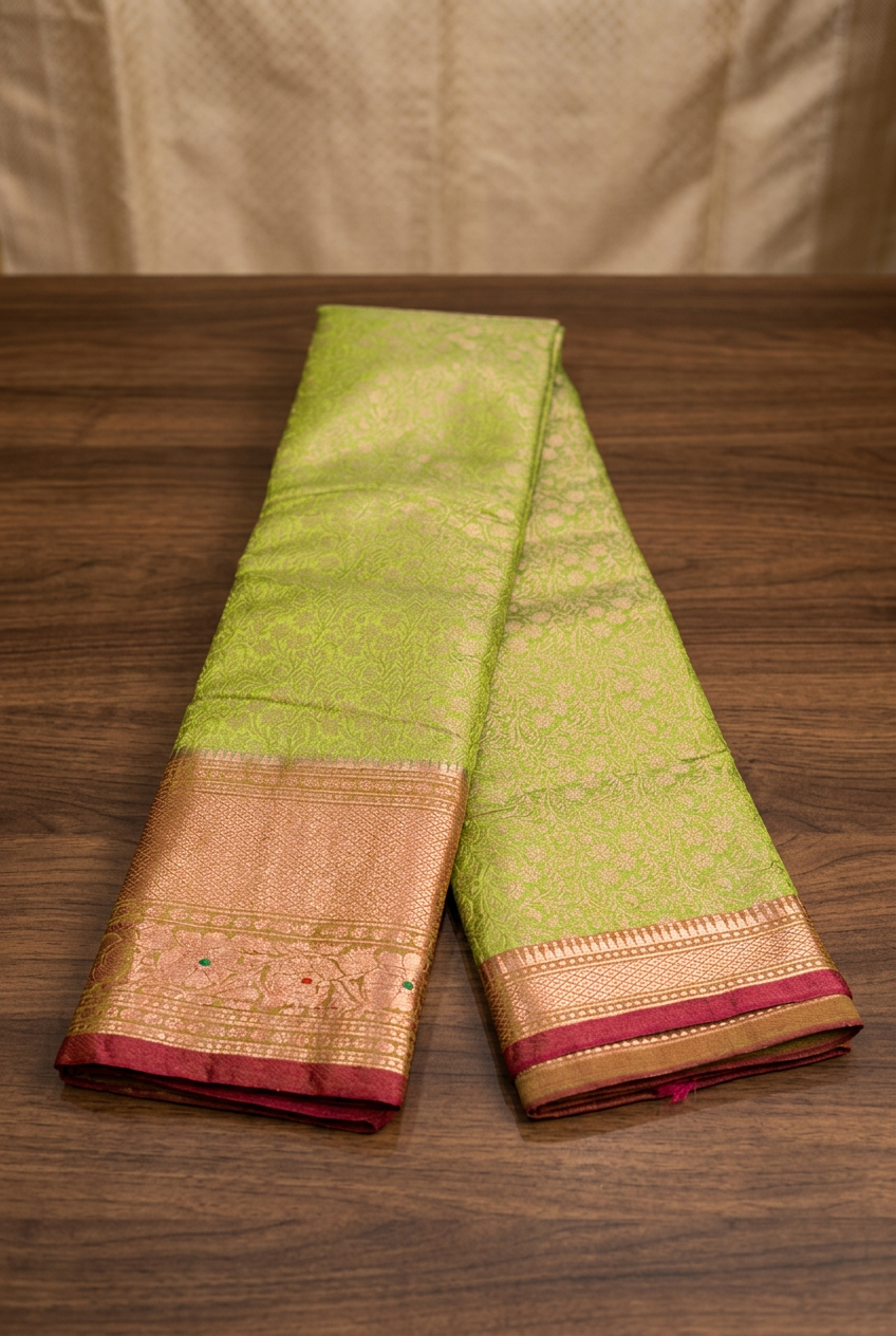 Banarasi Green Silk Saree view 3