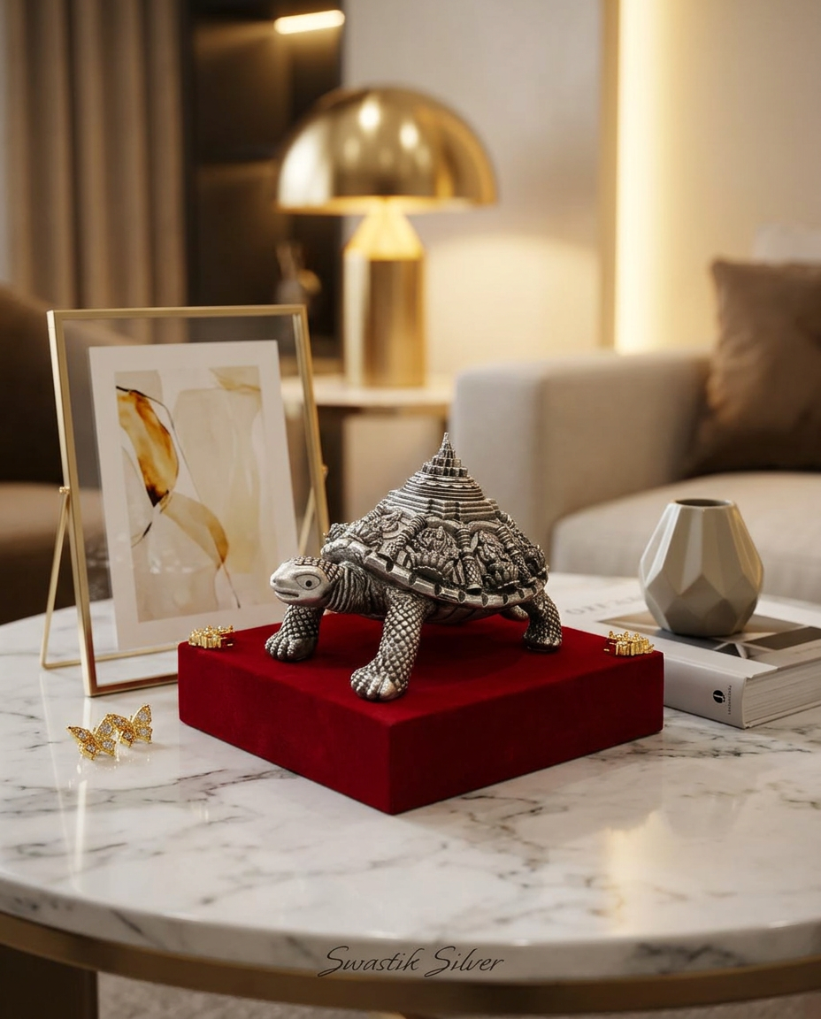 The Divine Kurma Meru Shree Yantra Pure Silver Vastu Tortoise Idol view 5