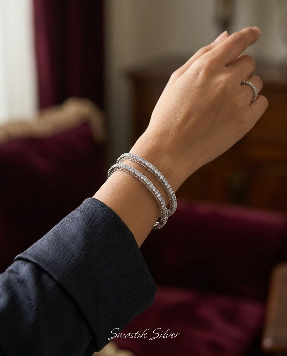The Imperial Starlight Tennis Silver Bangle Pair view 3