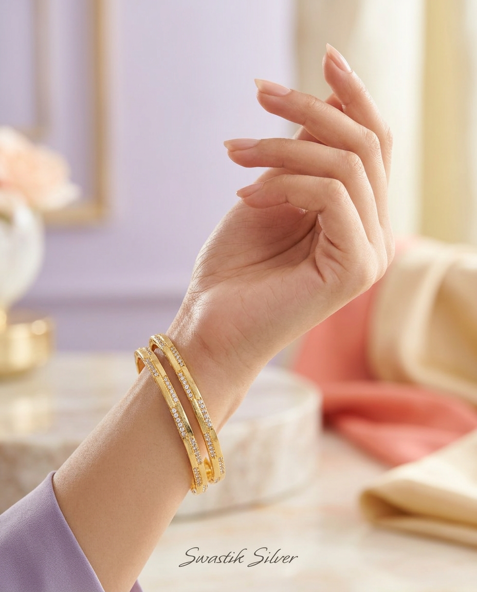The Luminary Gold-Polish CZ Sleek Silver Bangles view 3