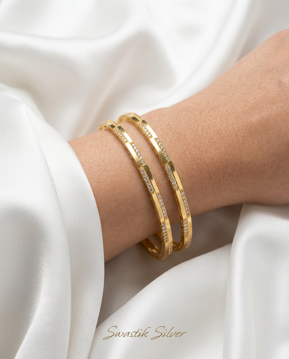 The Luminary Gold-Polish CZ Sleek Silver Bangles view 4