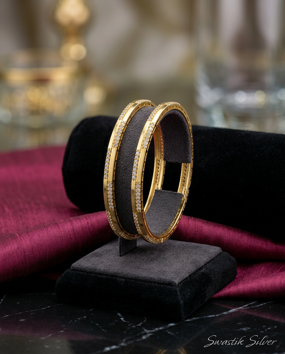 The Luminary Gold-Polish CZ Sleek Silver Bangles view 2