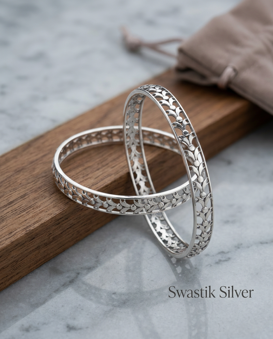 The Graceful Flora 925 Pure Silver Cutwork Bangles view 4