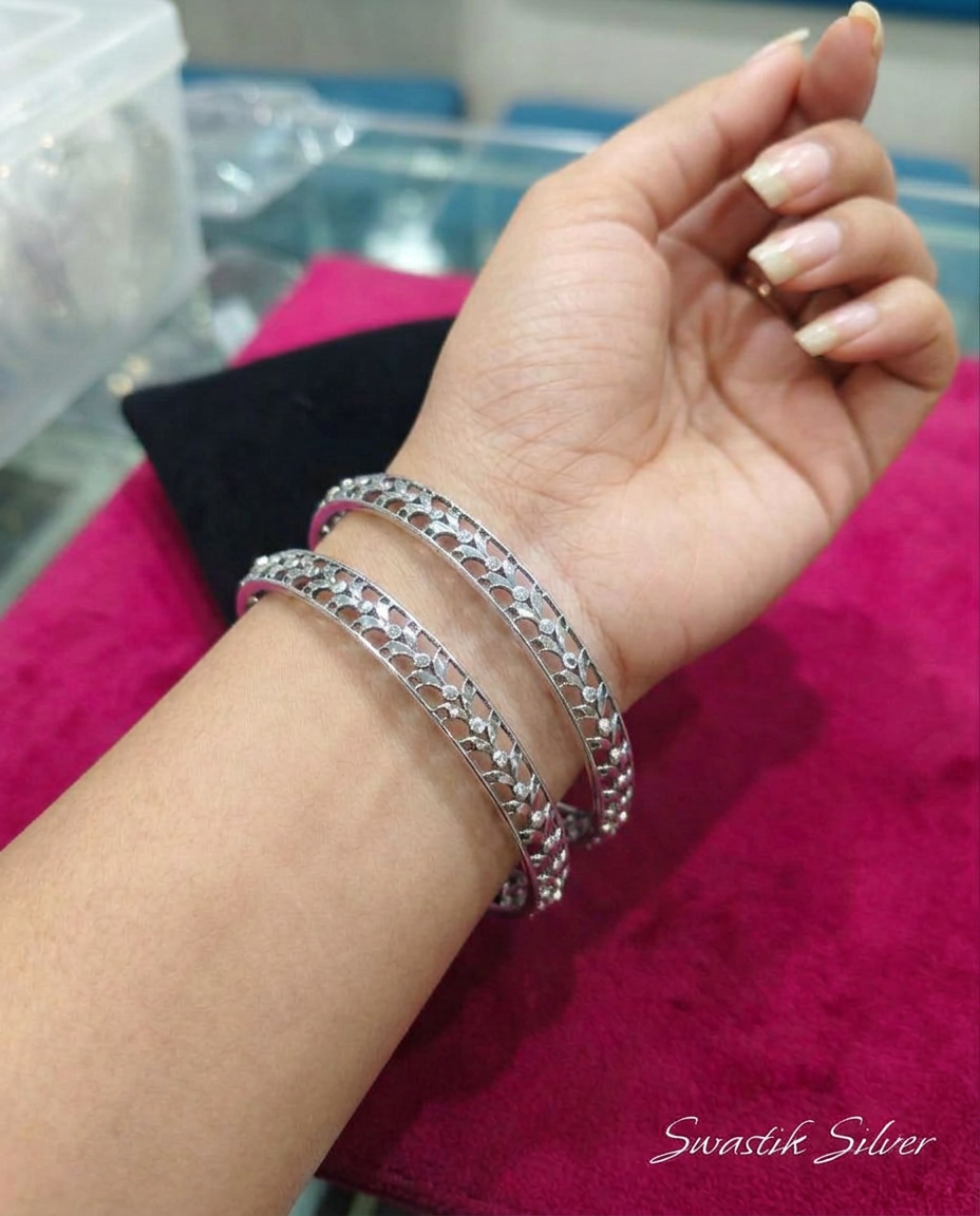 The Graceful Flora 925 Pure Silver Cutwork Bangles view 3