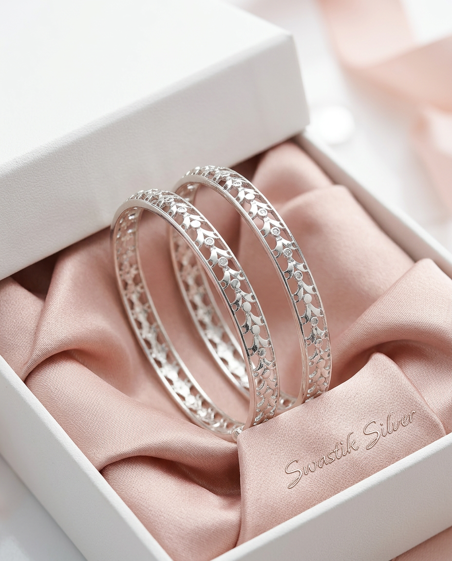 The Graceful Flora 925 Pure Silver Cutwork Bangles view 2