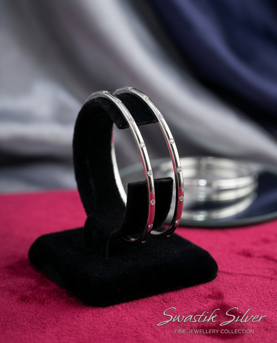 The Stardust Sleek Silver CZ Bangle Pair view 5