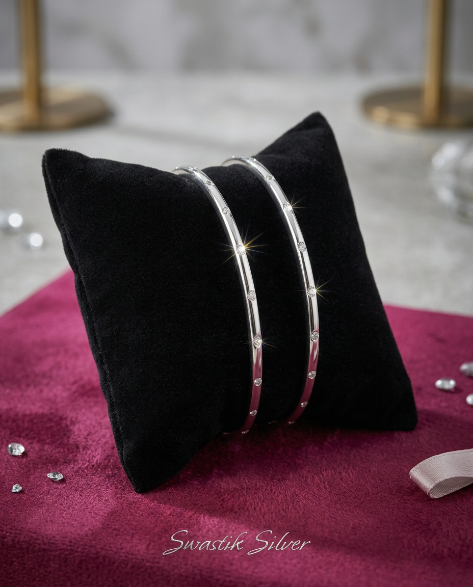 The Stardust Sleek Silver CZ Bangle Pair