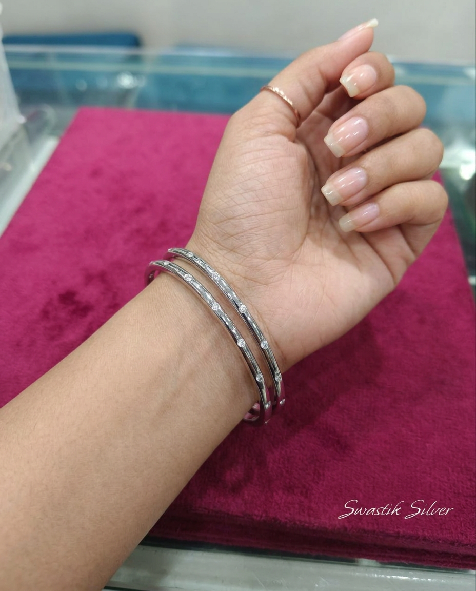The Stardust Sleek Silver CZ Bangle Pair view 4
