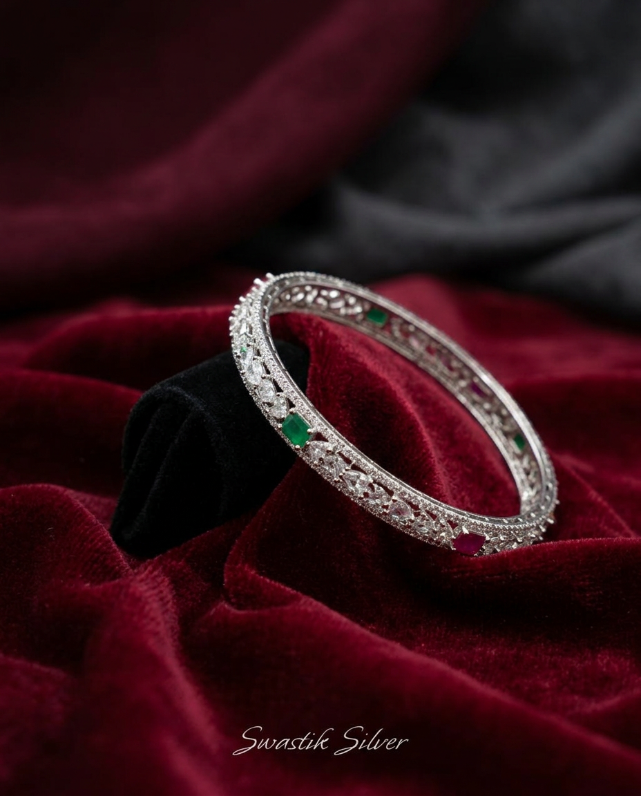 925 Silver Multi-Stone Marquise Leaf & Cushion Cut Bangles view 4