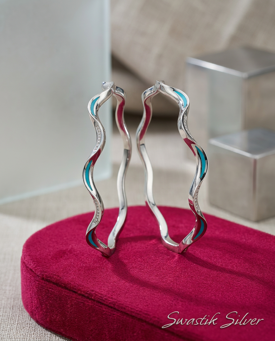 The Ocean Wave Turquoise Meenakari Silver Bangles