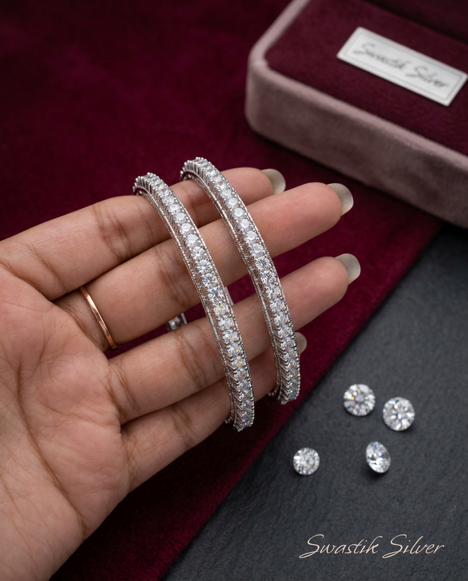 The Imperial Starlight Tennis Silver Bangle Pair view 2