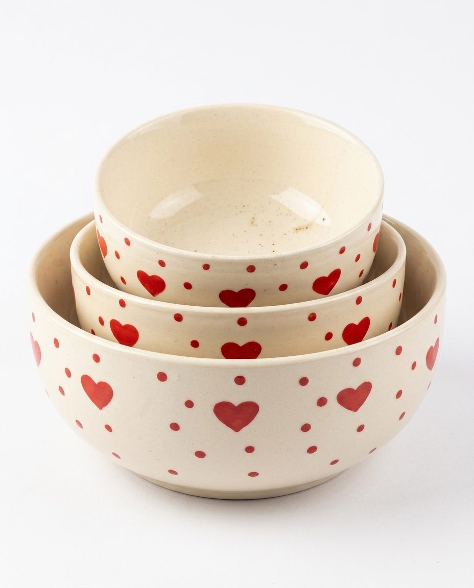 Ceramic Heart-Printed Bowls Set