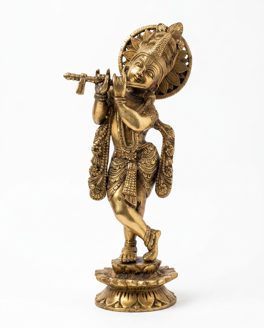 Brass Lord Krishna Statue view 2