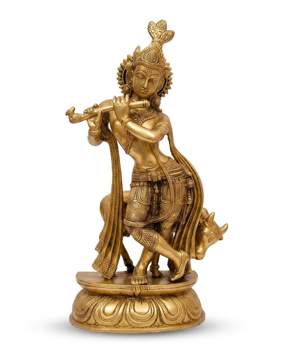 Krishna Brass Statue view 2