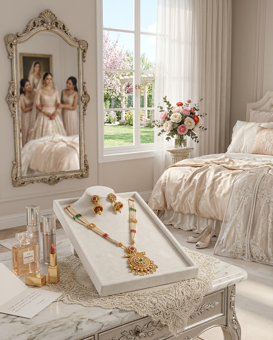 Gold Pearl Necklace Set view 5