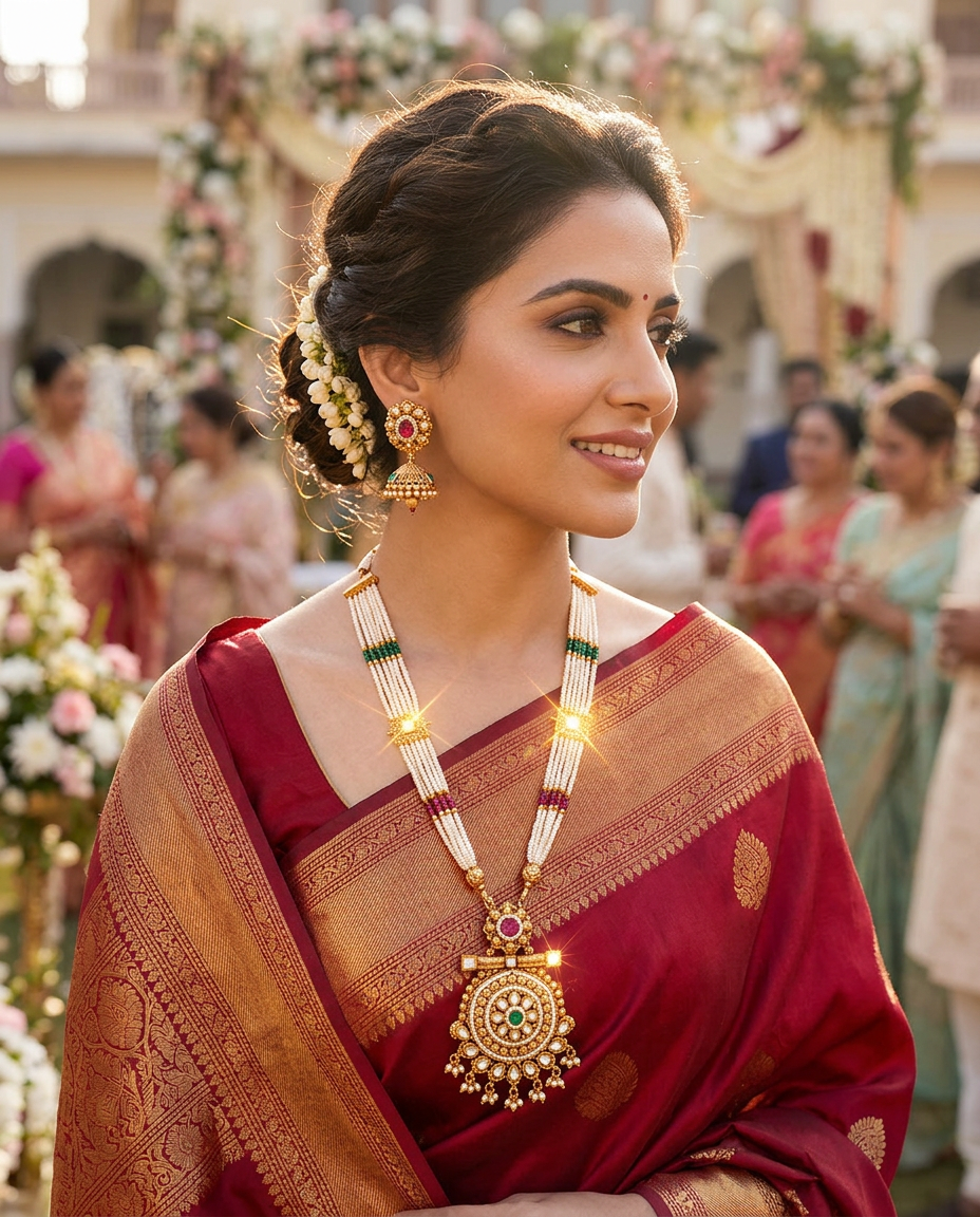 Gold Pearl Necklace Set view 2