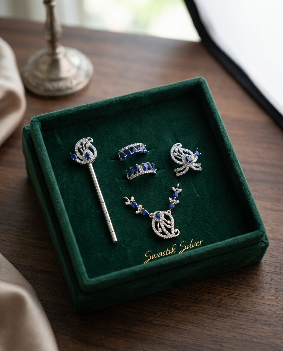 Swastik Silver Elegant Jewelry Set view 4