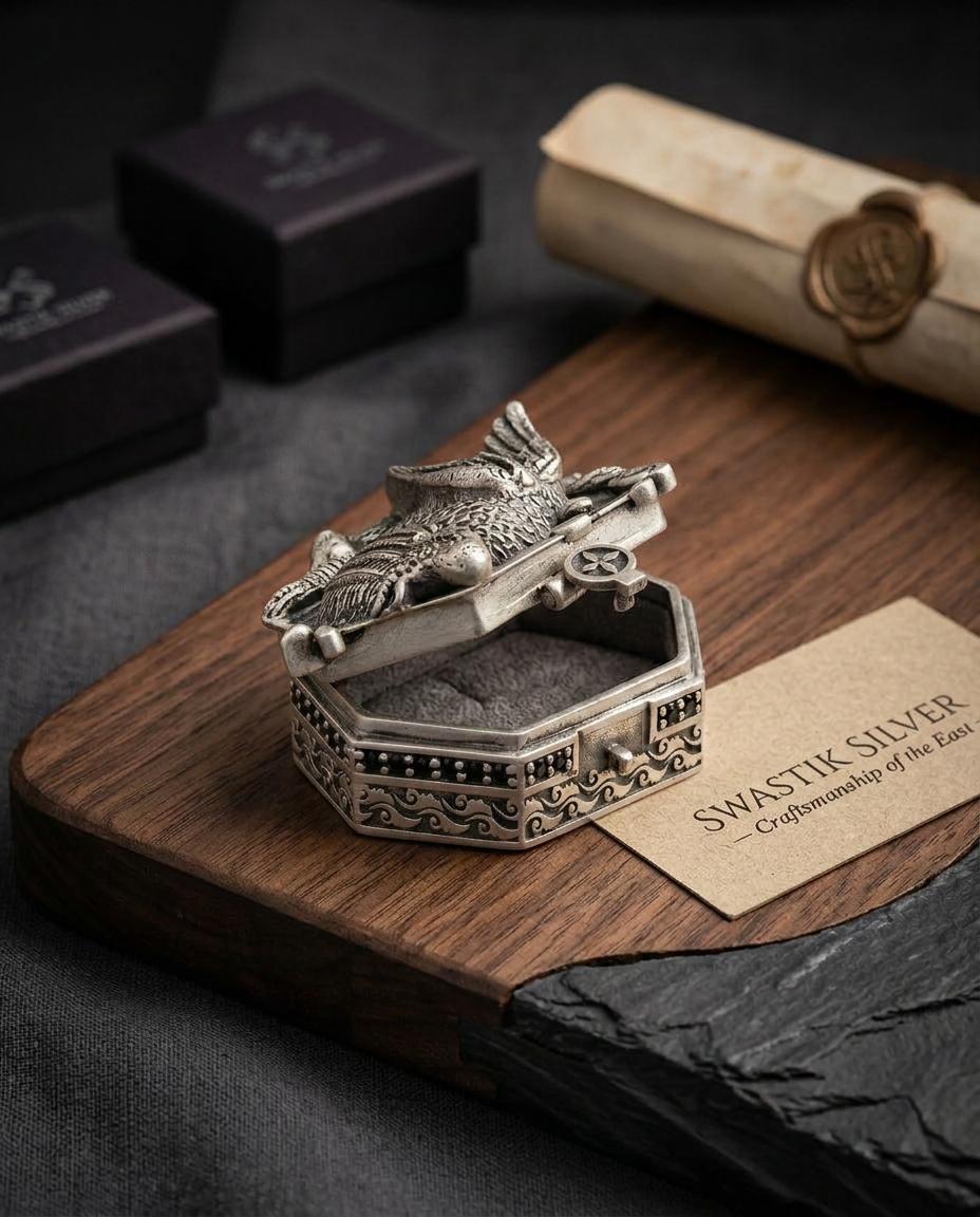 925 Silver Antique Oxidized Alligator Motif Miniature Box view 3