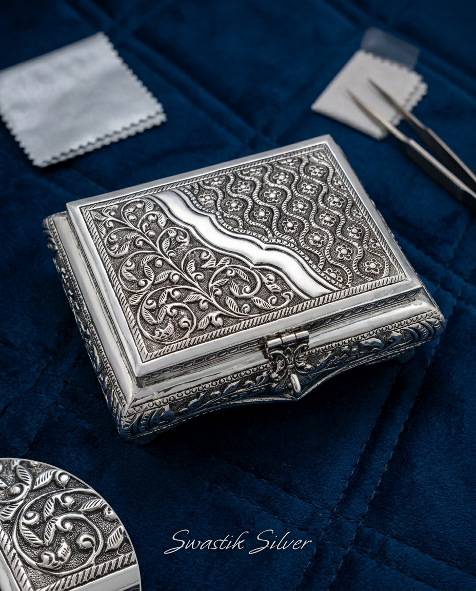The Imperial Maharani Carved Silver Heirloom Casket view 4