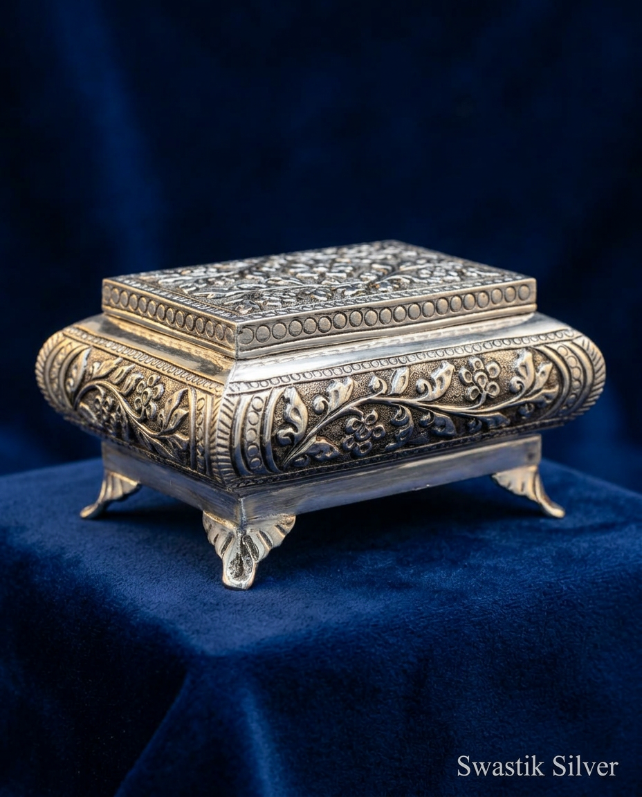 The Imperial Maharani Carved Silver Heirloom Casket view 2