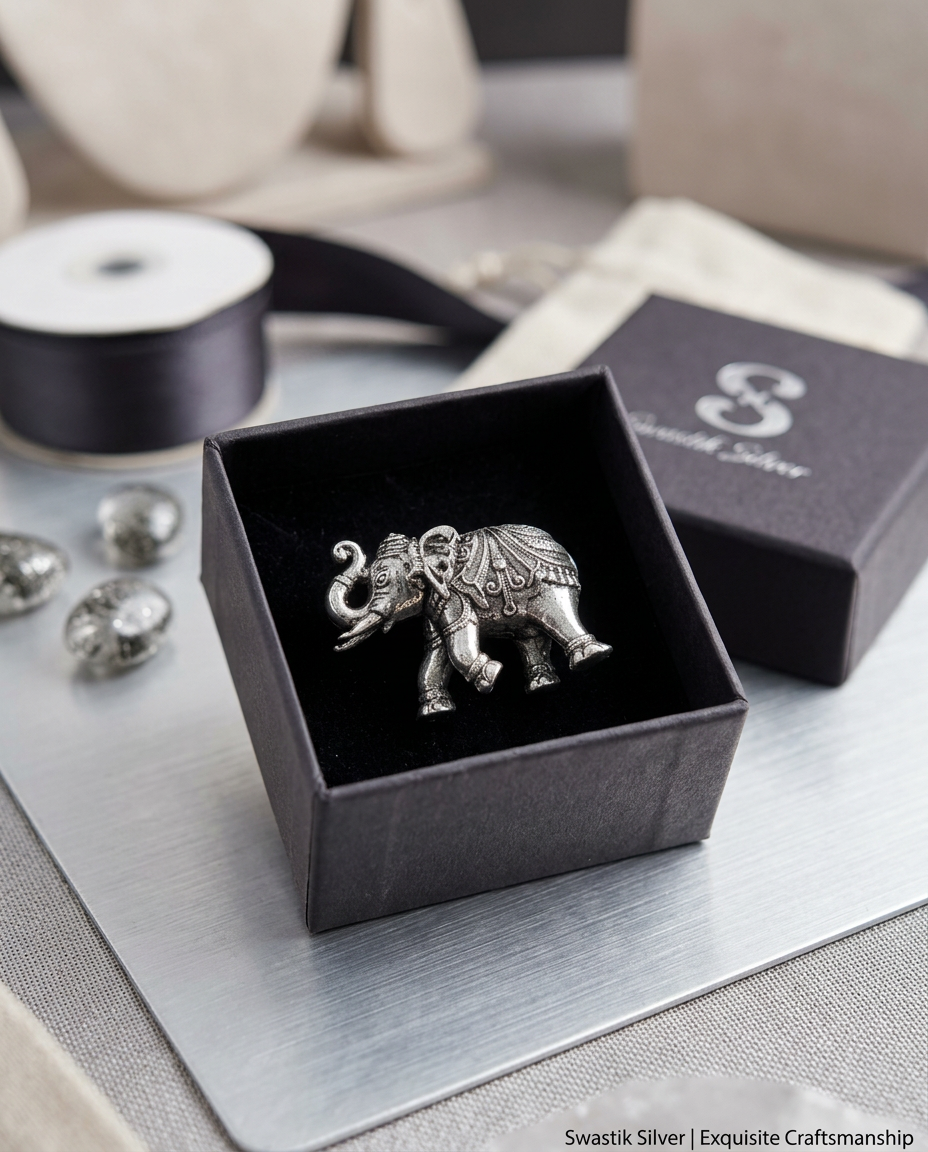 The Royal Gajraj Handcrafted Pure Silver Elephant Figurine view 3