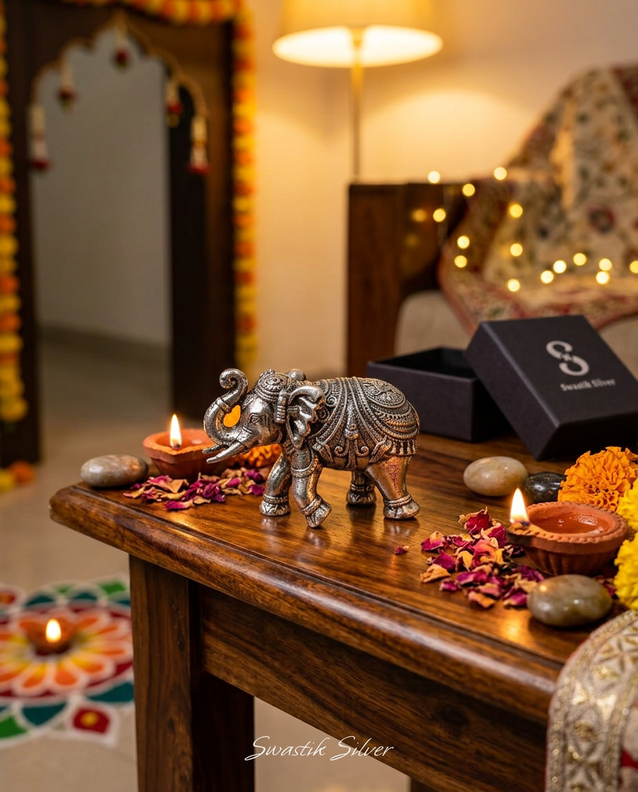 The Royal Gajraj Handcrafted Pure Silver Elephant Figurine view 2