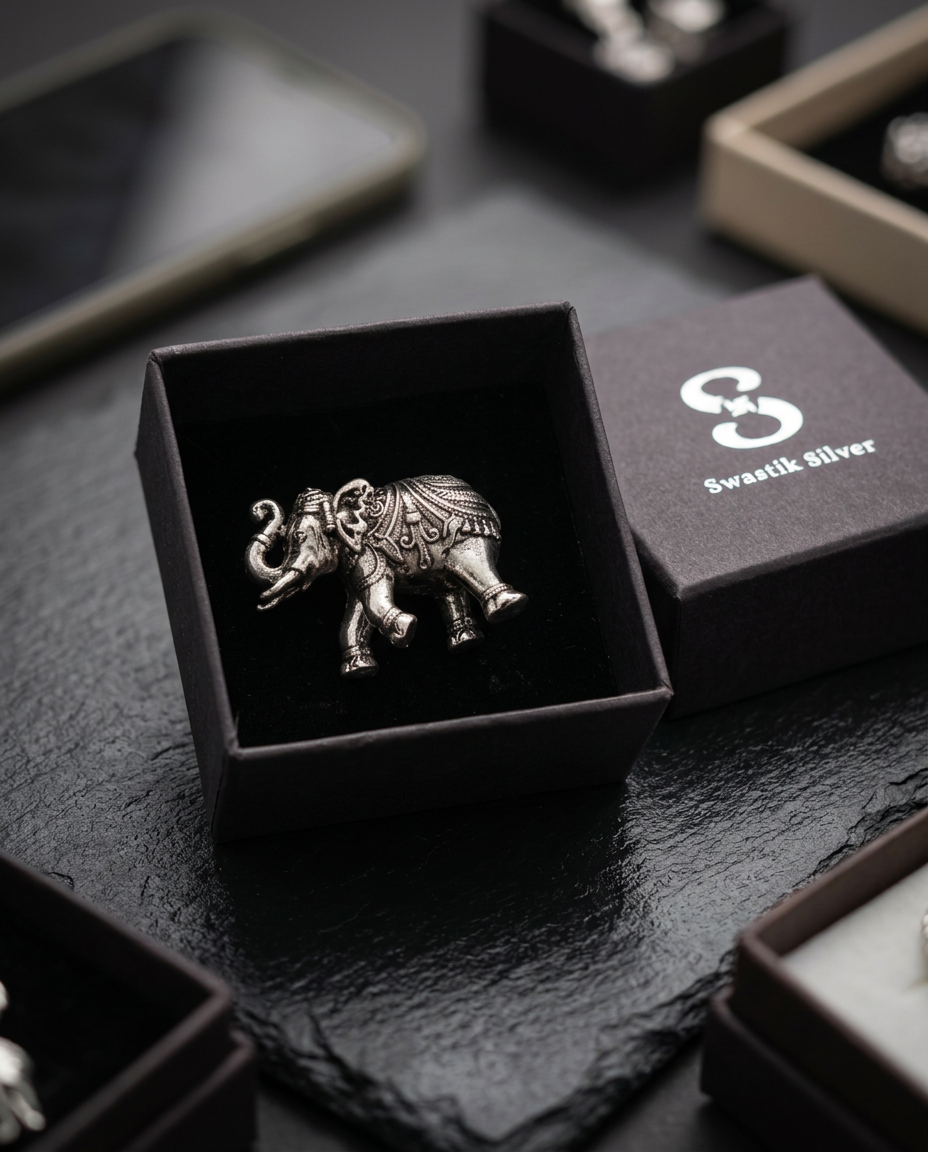 The Royal Gajraj Handcrafted Pure Silver Elephant Figurine view 4