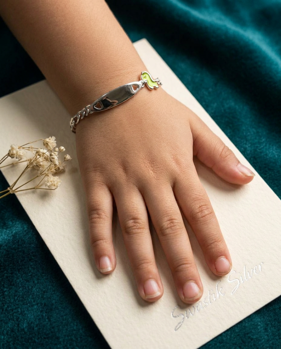 The Dino Explorer Engravable Silver Kids ID Bracelet view 2